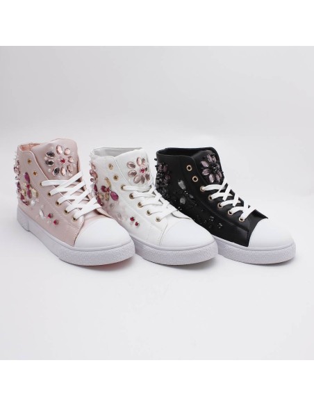 Baskets montantes perles et strass multicolores Wilecia