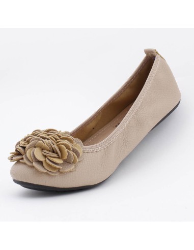 Ballerine beige pour femme granulée souple à fleurs  modèle MONCEAU Ballerine beige pour femme granulée souple à fleurs  modèle MONCEAU