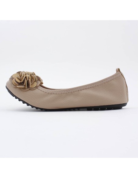 Ballerine beige pour femme granulée souple à fleurs  modèle MONCEAU
