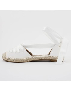Espadrille plate à ruban satiné blanc bout corde LINIA 2