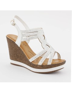 Sandales compensées effet liège à strass blanc GLAM