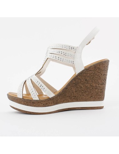 Sandales compensées effet liège à strass blanc GLAM Sandales compensées effet liège à strass blanc GLAM