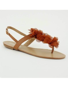 SANDALES PLATES A FLEUR CAMEL MALAGA
