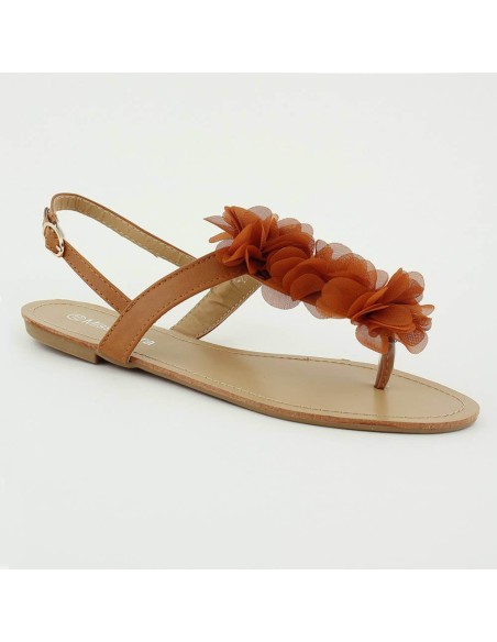 SANDALES PLATES A FLEUR CAMEL MALAGA 