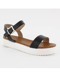 Sandales noires motif serpent talon compensé blanc Éloïse