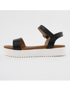 Sandales noires motif serpent talon compensé blanc Éloïse 2