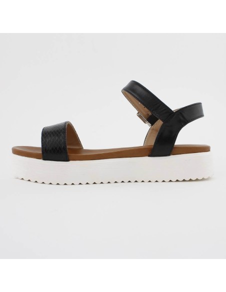 Sandales noires motif serpent talon compensé blanc Éloïse