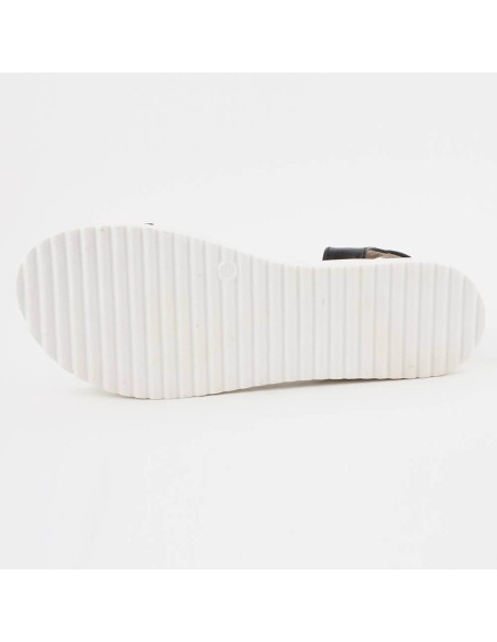 Sandales noires motif serpent talon compensé blanc Éloïse