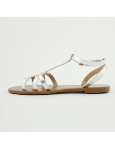 Sandales spartiates plates avec boucle verni argenté Melania 2