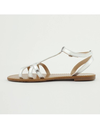 Sandales spartiates plates avec boucle verni argenté Melania Sandales spartiates plates avec boucle verni argenté Melania