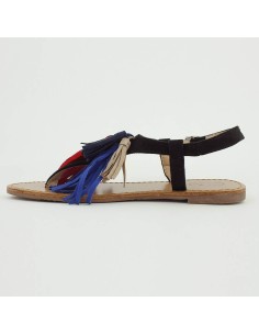 Sandales plates noires à franges multicouleurs ENORA 2