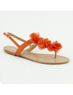 Sandales plates à fleur orange MALAGA