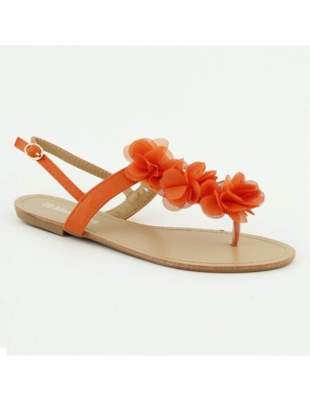 Sandales plates à fleur orange MALAGA