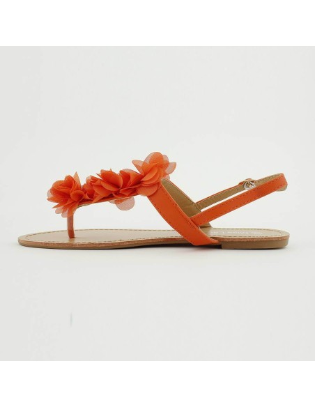 Sandales plates à fleur orange MALAGA