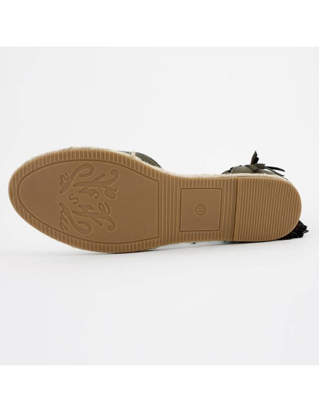 Espadrille daim et raphia avec franges vert kaki ALYZE