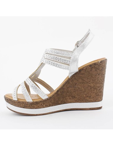 Sandales talon compensé effet liège à strass argentées GLAM Sandales talon compensé effet liège à strass argentées GLAM
