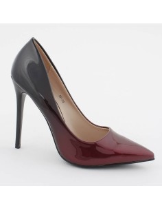 Escarpins femme à talon aiguille bicolore noir et bordeaux verni Désir