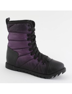 Bottine matelassée simili cuir et tissu à lacets violet  noir NATALIA