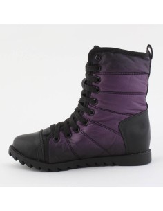 Bottine matelassée simili cuir et tissu à lacets violet  noir NATALIA 2