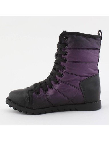 Bottine matelassée simili cuir et tissu à lacets violet  noir NATALIA Bottine matelassée simili cuir et tissu à lacets violet  noir NATALIA