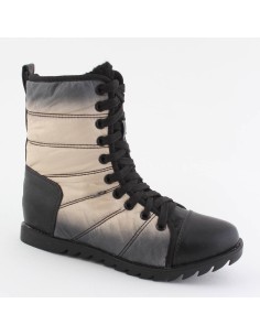bottine simili cuir et tissu matelassée à lacets beige et noir NATALIA