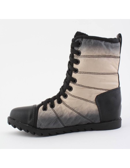 bottine simili cuir et tissu matelassée à lacets beige et noir NATALIA