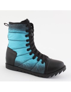 Bottine simili cuir et tissu matelassée à lacets bleu et noir NATALIA