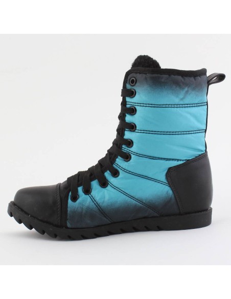 Bottine simili cuir et tissu matelassée à lacets bleu et noir NATALIA