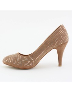 Escarpin simili cuir kaki à strass bout demi rond RILEY 2