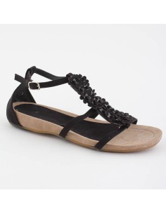 SANDALES COMPENSÉES Á FLEUR NOIR RITA