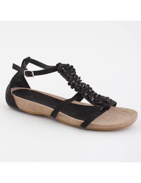 SANDALES COMPENSÉES Á FLEUR NOIR RITA