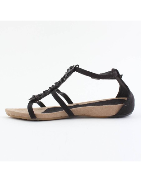 SANDALES COMPENSÉES Á FLEUR NOIR RITA
