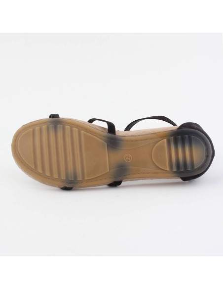 SANDALES COMPENSÉES Á FLEUR NOIR RITA