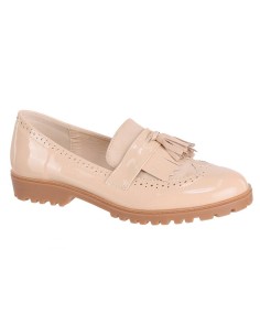 Derbies effet daim et simili cuir verni pour femme à franges beige QUEEN
