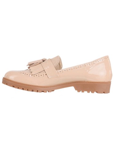Derbies effet daim et simili cuir verni pour femme à franges beige QUEEN Derbies effet daim et simili cuir verni pour femme à franges beige QUEEN