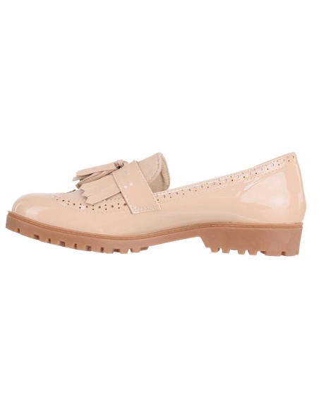 Derbies effet daim et simili cuir verni pour femme à franges beige QUEEN