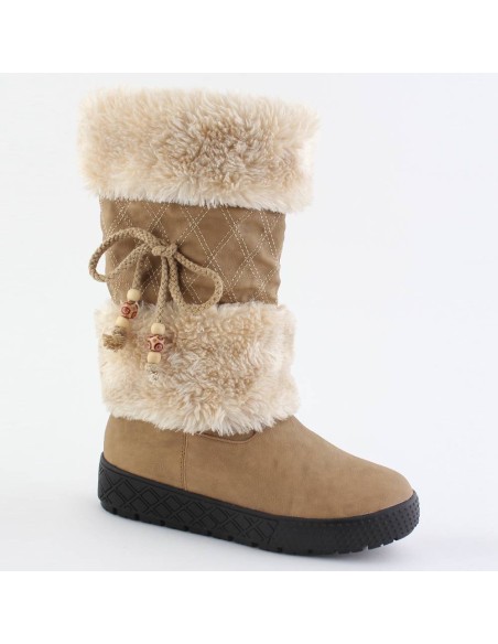 Bottes matelassées double fourrure beige Aurore