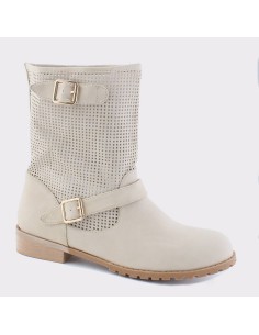 Bottine femme simili cuir perforée beige Magali