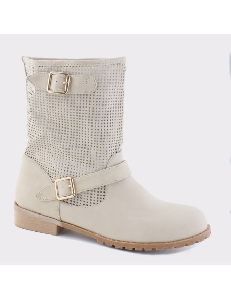 Bottine femme simili cuir perforée beige Magali 
