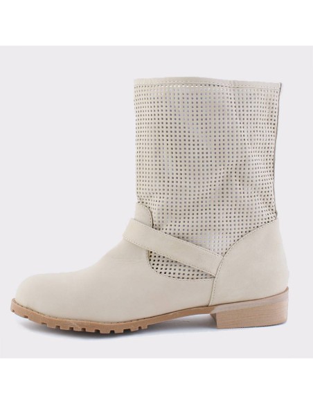 Bottine femme simili cuir perforée beige Magali 