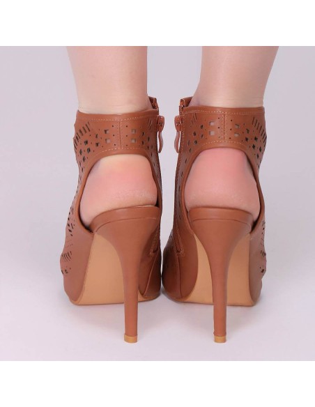 Sandales trouées camel à talon aiguille Camille