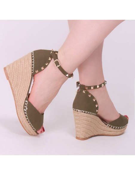 Espadrilles femme vert kaki à clous