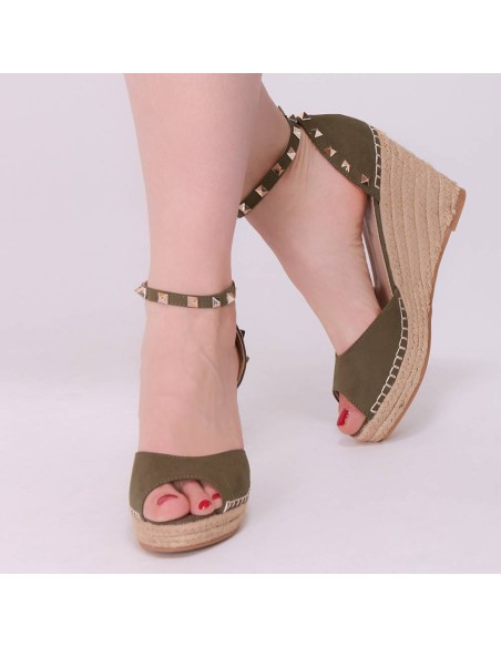 Espadrilles femme vert kaki à clous
