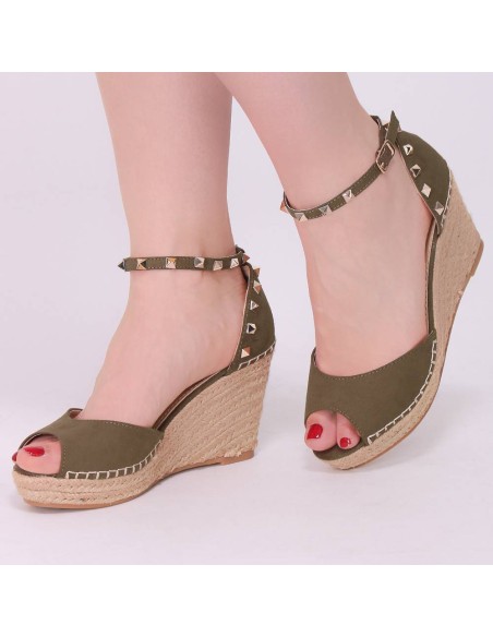 Espadrilles femme vert kaki à clous
