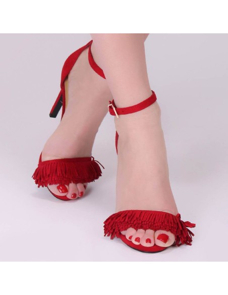 Sandales rouges à talon avec franges KIMY