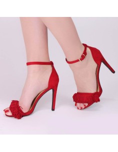 Sandales rouges à talon avec franges KIMY 2
