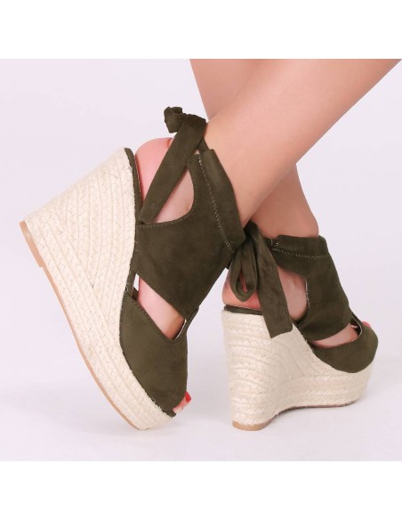 Sandales talon compensé effet corde à nœud noir Paulina