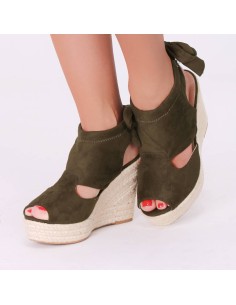 Sandales talon compensé effet corde à nœud noir Paulina 2