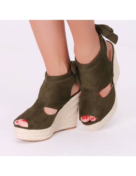 Sandales talon compensé effet corde à nœud noir Paulina