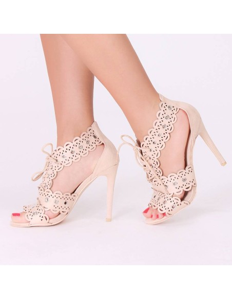 Sandales trouées à talon beige CHERYL